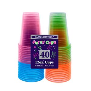 Party Essentials Soft Plastic 12-Ounce Party Cups/Tumblers, 40-Count, Assorted Neon