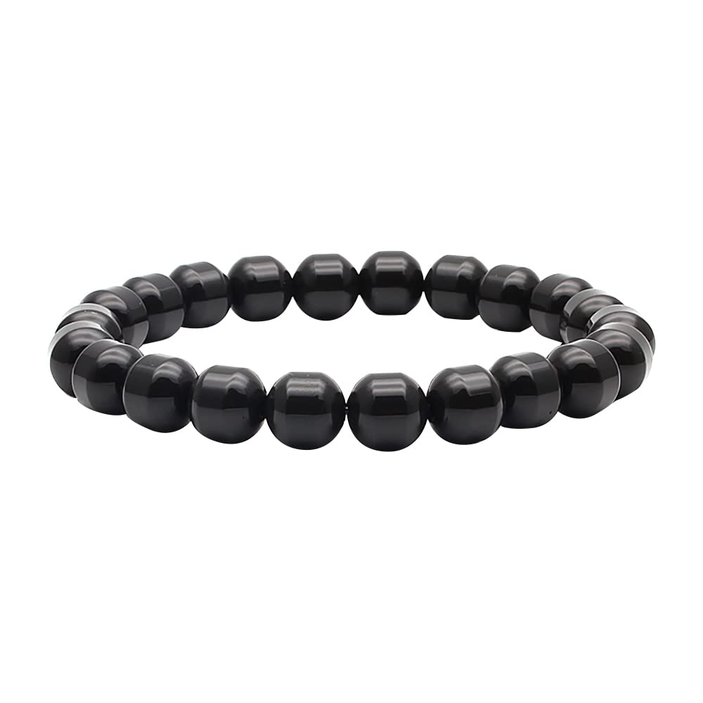 Power Ionics Black Tourmaline Bracelet Protection Bracelet Women Bracelets Healing Bracelets for Women, 0.3 inch Dark Gray Beaded Bracelets 7.7 inch High Elastic Size