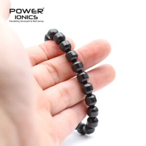 Power Ionics Black Tourmaline Bracelet Protection Bracelet Women Bracelets Healing Bracelets for Women, 0.3 inch Dark Gray Beaded Bracelets 7.7 inch High Elastic Size