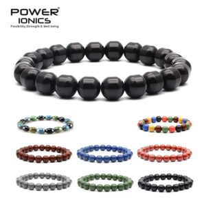 Power Ionics Black Tourmaline Bracelet Protection Bracelet Women Bracelets Healing Bracelets for Women, 0.3 inch Dark Gray Beaded Bracelets 7.7 inch High Elastic Size