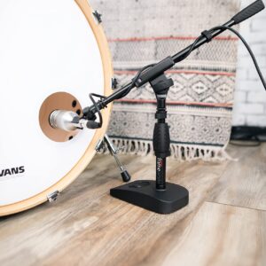 Gator Frameworks Short Weighted Base Microphone Stand with Soft Grip Twist Clutch, Boom arm, and both 3/8" and 5/8" Mounts; Base Dimensions - 4.5" X 8" (GFW-MIC-0821)