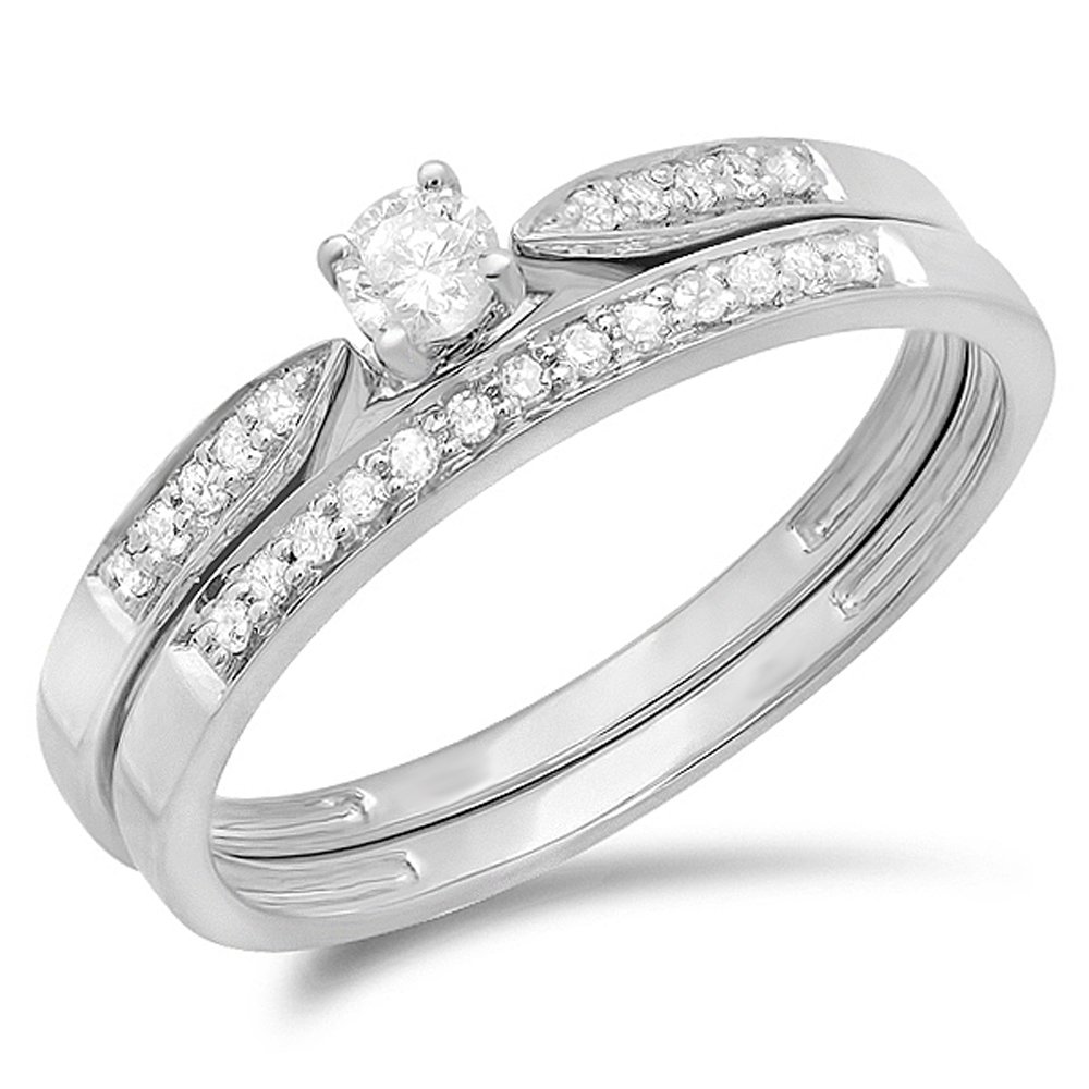 Dazzlingrock Collection 0.25 Carat (Cttw) 10k Round Diamond Women Engagement Ring Set 1/4 CT, White Gold, Size 7