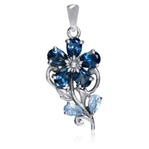 Silvershake Birthstone Gemstones 925 Sterling Silver Flower and Leaf Pendant Jewelry for Women