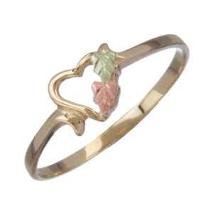 Petite Open Heart Ring, 10k Yellow Gold, 12k Pink and Green Gold in Black Hills Gold Motif, Size 7.75