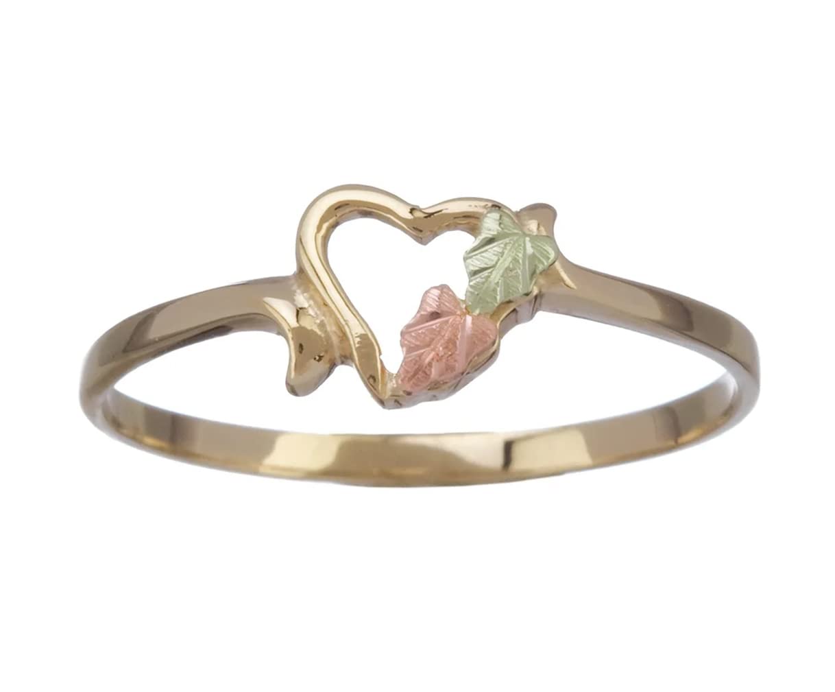 Petite Open Heart Ring, 10k Yellow Gold, 12k Pink and Green Gold in Black Hills Gold Motif, Size 7.75