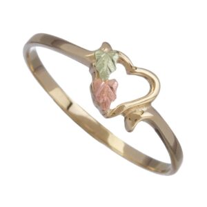 Petite Open Heart Ring, 10k Yellow Gold, 12k Pink and Green Gold in Black Hills Gold Motif, Size 7.75