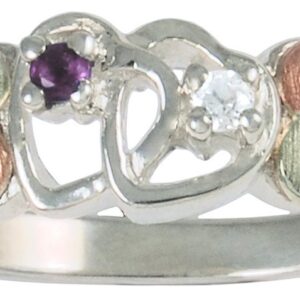 Amethyst and Diamond Double Hearts Ring, Sterling Silver, 12k Green and Rose Gold Black Hills Gold Motif, Size 7.25