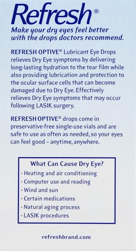 Refresh Optive Lubricant Eye Drops, Preservative-Free, 0.01 Fl Oz Single-Use Containers, 60 Count