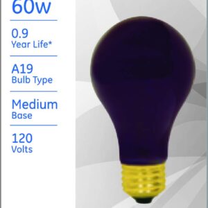 GE Lighting A19 Black Light Incandescent Light Bulb, 60-Watt Replacement, Medium Base, 6-Pack