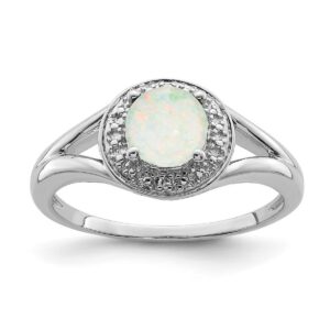 925 Sterling Silver Polished Diamond and Simulated Opal Ring Size 7 Measures 2mm Wide Jewelry for Women