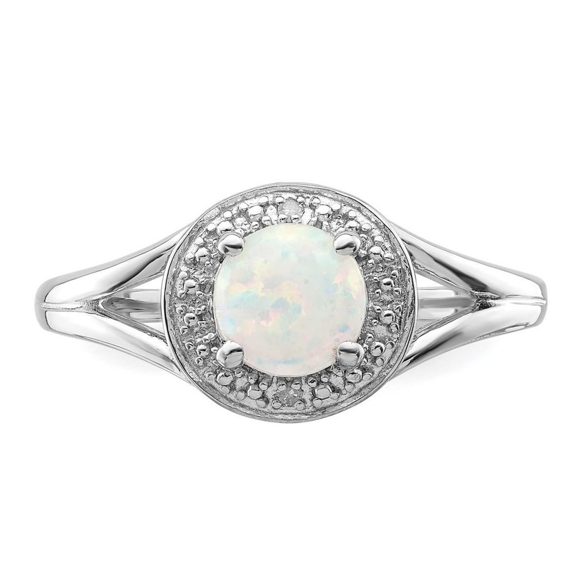 925 Sterling Silver Polished Diamond and Simulated Opal Ring Size 7 Measures 2mm Wide Jewelry for Women