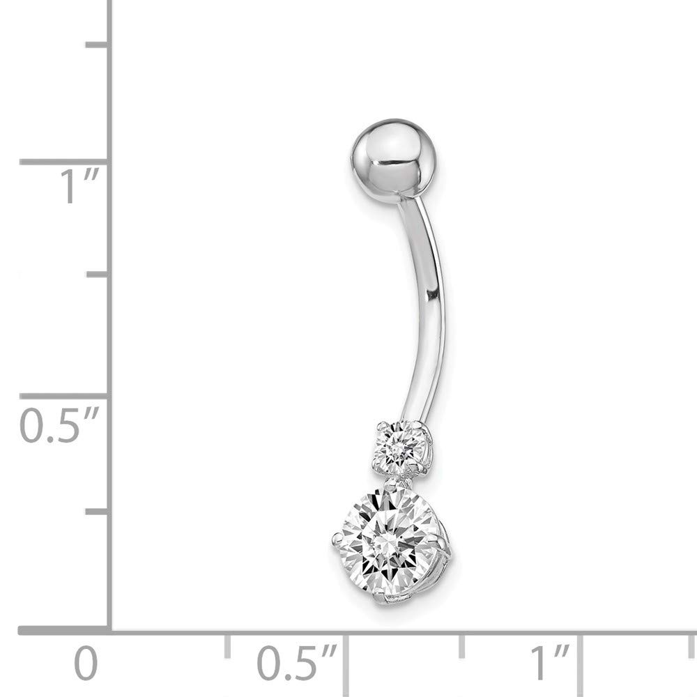 10k White Gold Polished Open back Screw back With 3 and 6mm CZ Cubic Zirconia Simulated Diamonds Belly Ring Dangle Jewelry for Women