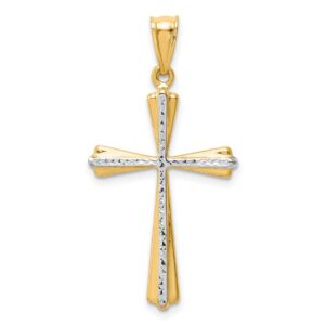 jewelryweb gold cross pendant - two-toned diamond-cut gold cross - necklaces for women and men - gold cross necklace 14k - religious jewelry - catholic necklace