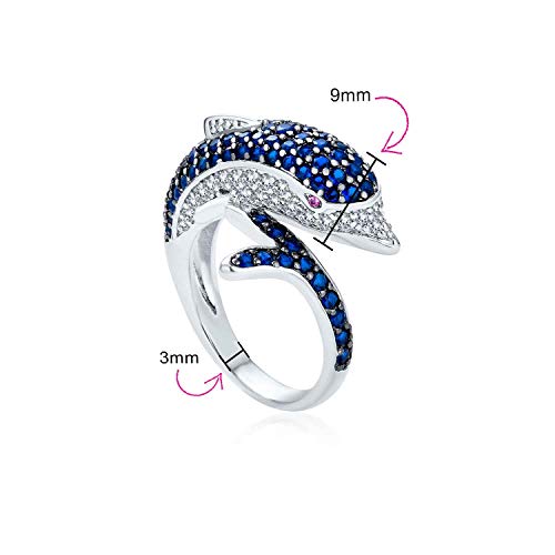 Bling Jewelry Nautical Pave Cubic Zirconia Navy Blue CZ Bypass Statement Dolphin Band Ring For Women Black Silver Plated Brass