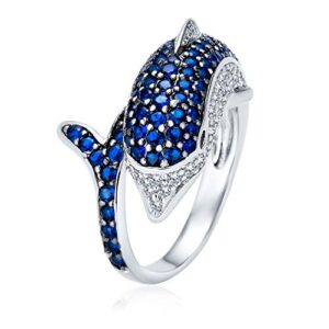 Bling Jewelry Nautical Pave Cubic Zirconia Navy Blue CZ Bypass Statement Dolphin Band Ring For Women Black Silver Plated Brass