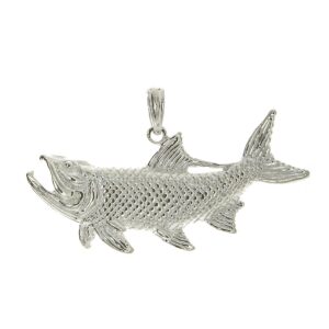 925 sterling silver nautical charm pendant, tarpon fish with open mouth