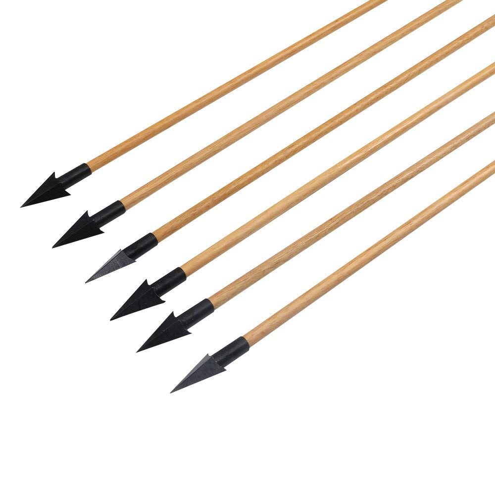 Huntingdoor Archery 31" Turkey Feather Fletching Wooden Arrows with Field Points for Hunting Shooting targeting Practice for Recurve Bow Longbow 6pcs