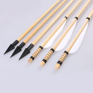 Huntingdoor 6pcs White Turkey Feather Wooden Shaft Hunting Shooting Arrows 31inch with A-803 arrowhead 150grain (White)