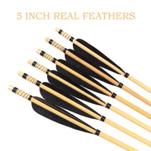 Huntingdoor Wooden Arrows 31inch Archery Shaft 5" Turkey Feathers Fletching with Arrowhead 150 grain for Traditional Recurve Bow or Longbows (Black)