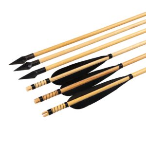 Huntingdoor Wooden Arrows 31inch Archery Shaft 5" Turkey Feathers Fletching with Arrowhead 150 grain for Traditional Recurve Bow or Longbows (Black)