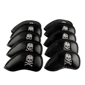 craftsman golf 10pcs black skull thick pu synthetic leather golf iron head covers set headcover skull fit all brands callaway, ping, taylormade, cobra, etc.