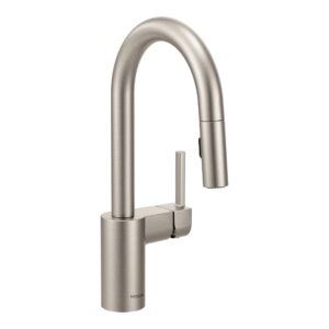 moen align spot resist stainless one-handle modern pulldown bar faucet with power clean and reflex docking system, 5965srs