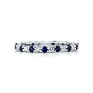 BERRICLE Sterling Silver Wedding Rings Simulated Blue Sapphire Pave Set Cubic Zirconia CZ Anniversary Eternity Ring for Women, Rhodium Plated Size 6