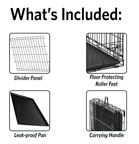 MidWest Homes for Pets Ultima Pro Series 48" Dog Crate | Extra-Strong Double Door Folding Metal Dog Crate w/Divider Panel, Floor Protecting "Roller Feet" & Leak-Proof Plastic Pan