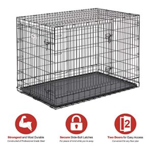 MidWest Homes for Pets Ultima Pro Series 48" Dog Crate | Extra-Strong Double Door Folding Metal Dog Crate w/Divider Panel, Floor Protecting "Roller Feet" & Leak-Proof Plastic Pan