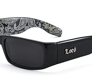 Locs Mens Hardcore Wrap Around Sunglasses with Bandana Print Inside, Black - Black Inside, Medium