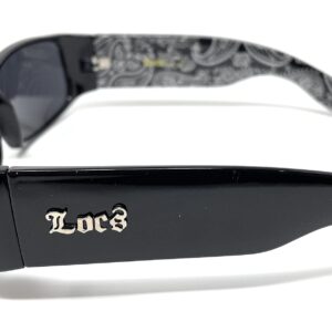 Locs Mens Hardcore Wrap Around Sunglasses with Bandana Print Inside, Black - Black Inside, Medium