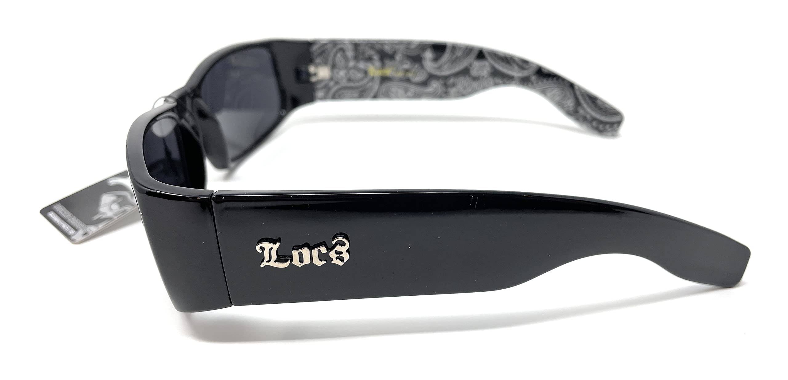 Locs Mens Hardcore Wrap Around Sunglasses with Bandana Print Inside, Black - Black Inside, Medium