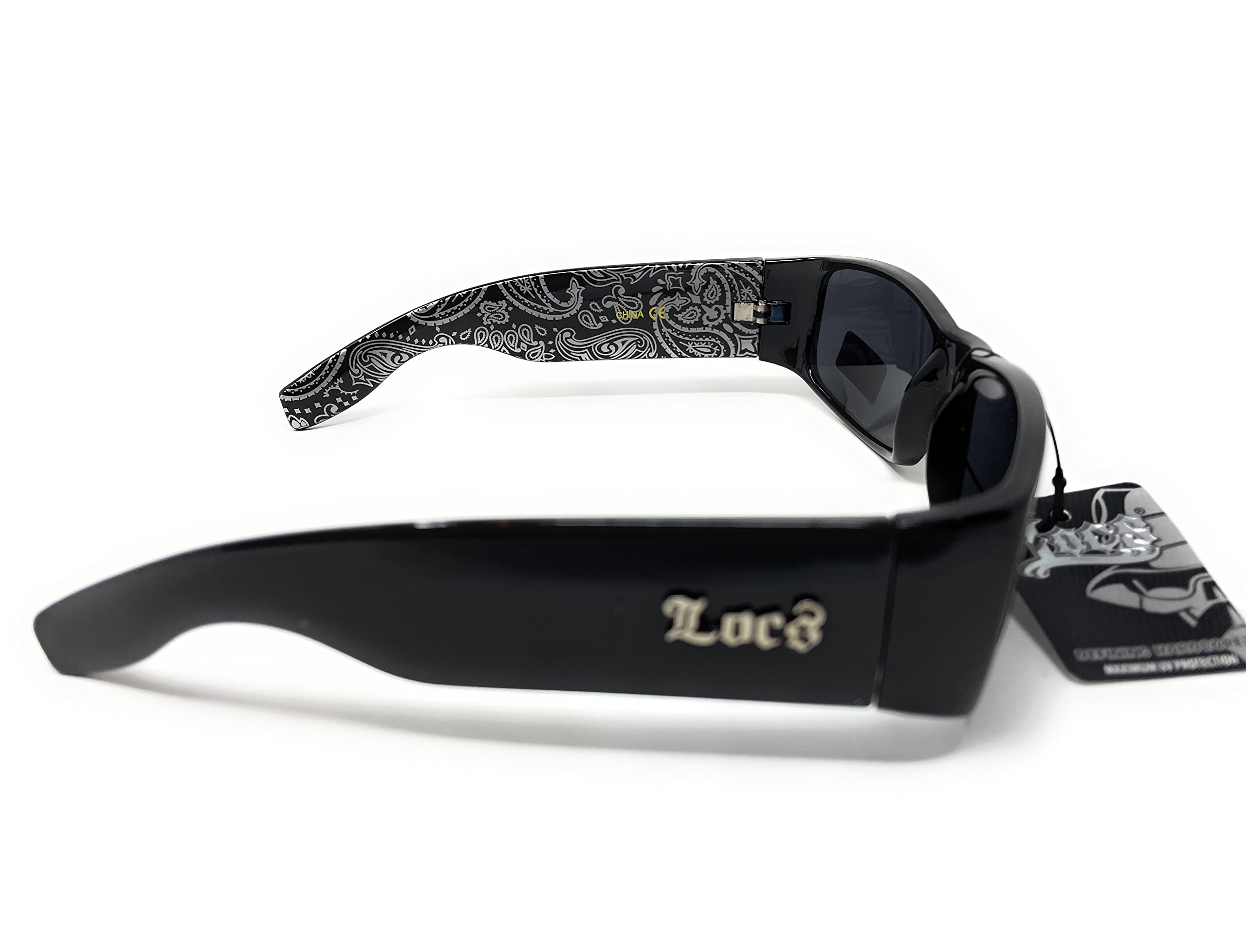 Locs Mens Hardcore Wrap Around Sunglasses with Bandana Print Inside, Black - Black Inside, Medium