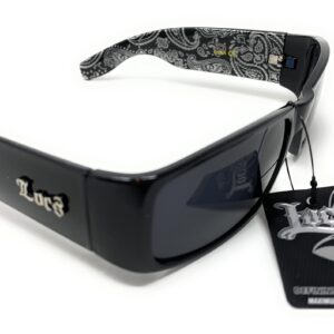 Locs Mens Hardcore Wrap Around Sunglasses with Bandana Print Inside, Black - Black Inside, Medium