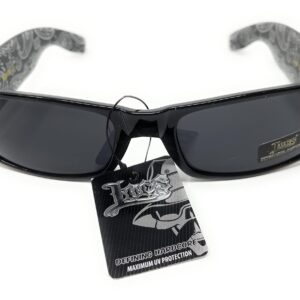 Locs Mens Hardcore Wrap Around Sunglasses with Bandana Print Inside, Black - Black Inside, Medium