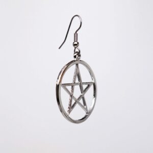 Pagan Wiccan Pentagram Pentacle Silver Finish Dangle Earrings