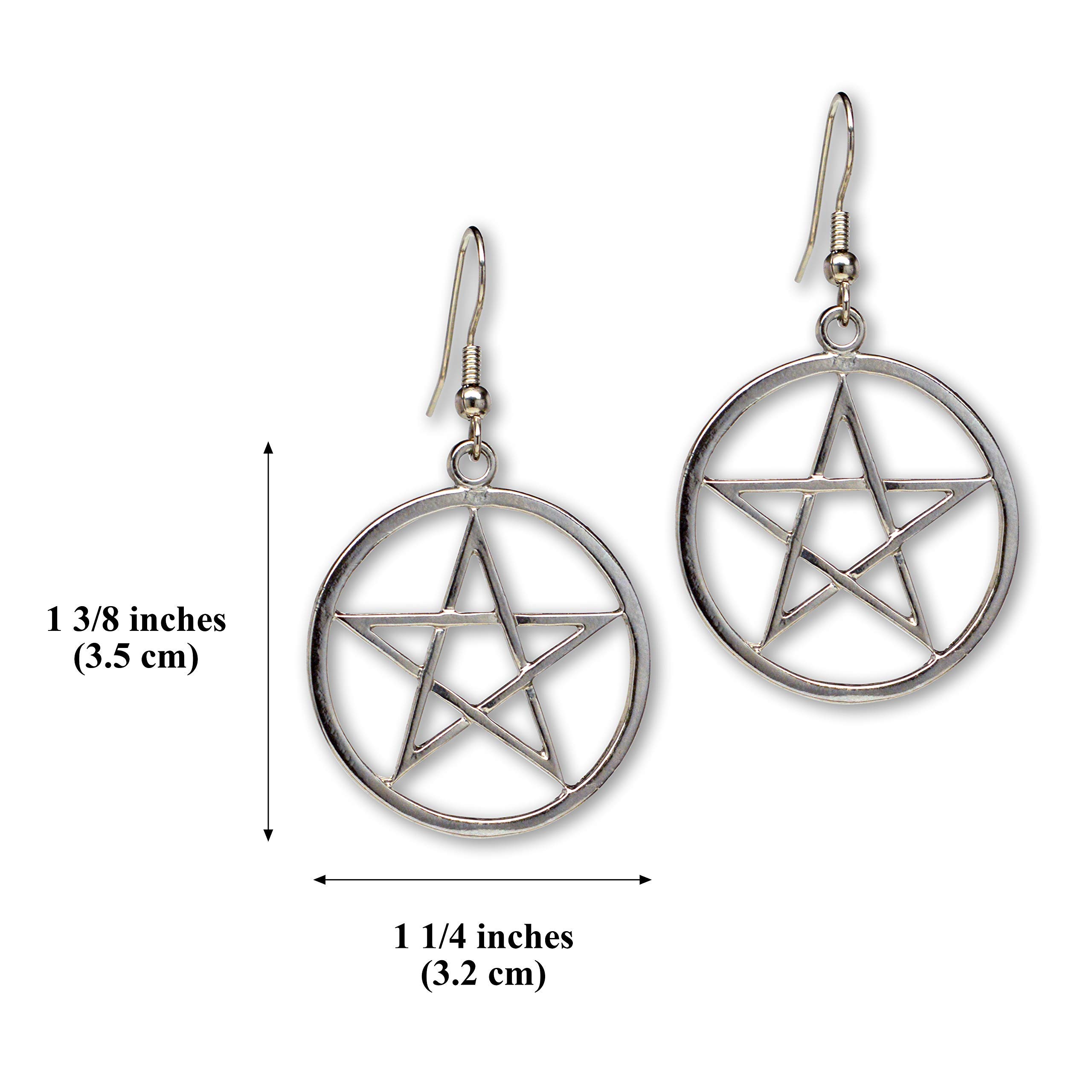 Pagan Wiccan Pentagram Pentacle Silver Finish Dangle Earrings