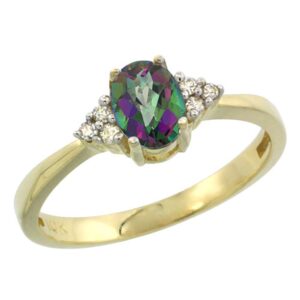 10k yellow gold natural mystic topaz ring oval 6x4mm diamond accent, size 10