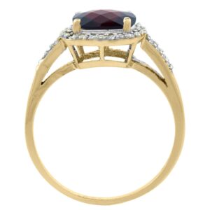 10K Yellow Gold Natural Garnet Ring Cushion-cut 8x8mm Diamond Accent, size 10