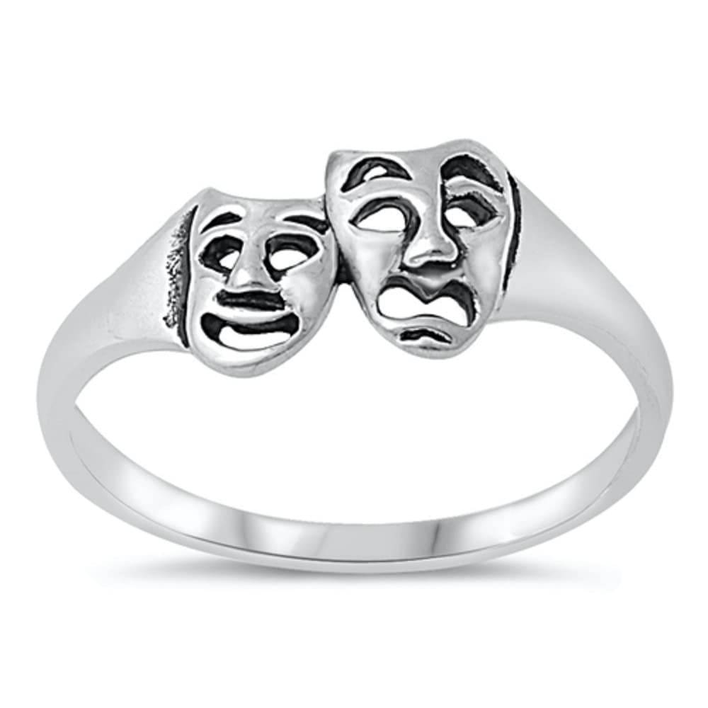 CloseoutWarehouse 925 Sterling Silver Comedy Tragedy Masks Ring Size 9