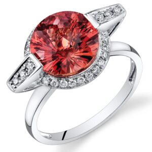 peora 14k white gold 4.70 carat created padparadscha sapphire ring with genuine diamond, aaa grade round shape 10mm