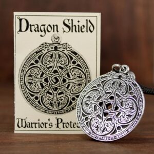 Pewter Celtic Dragon Shield Knot Pendant Necklace