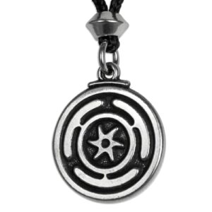 Pewter Wheel of Hecate Goddess Symbol Pendant Necklace