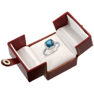 10K White Gold Natural London Blue Topaz Ring Cushion-cut 8x8mm Diamond Accent, size 10