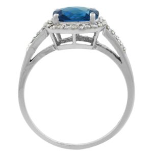 10K White Gold Natural London Blue Topaz Ring Cushion-cut 8x8mm Diamond Accent, size 10