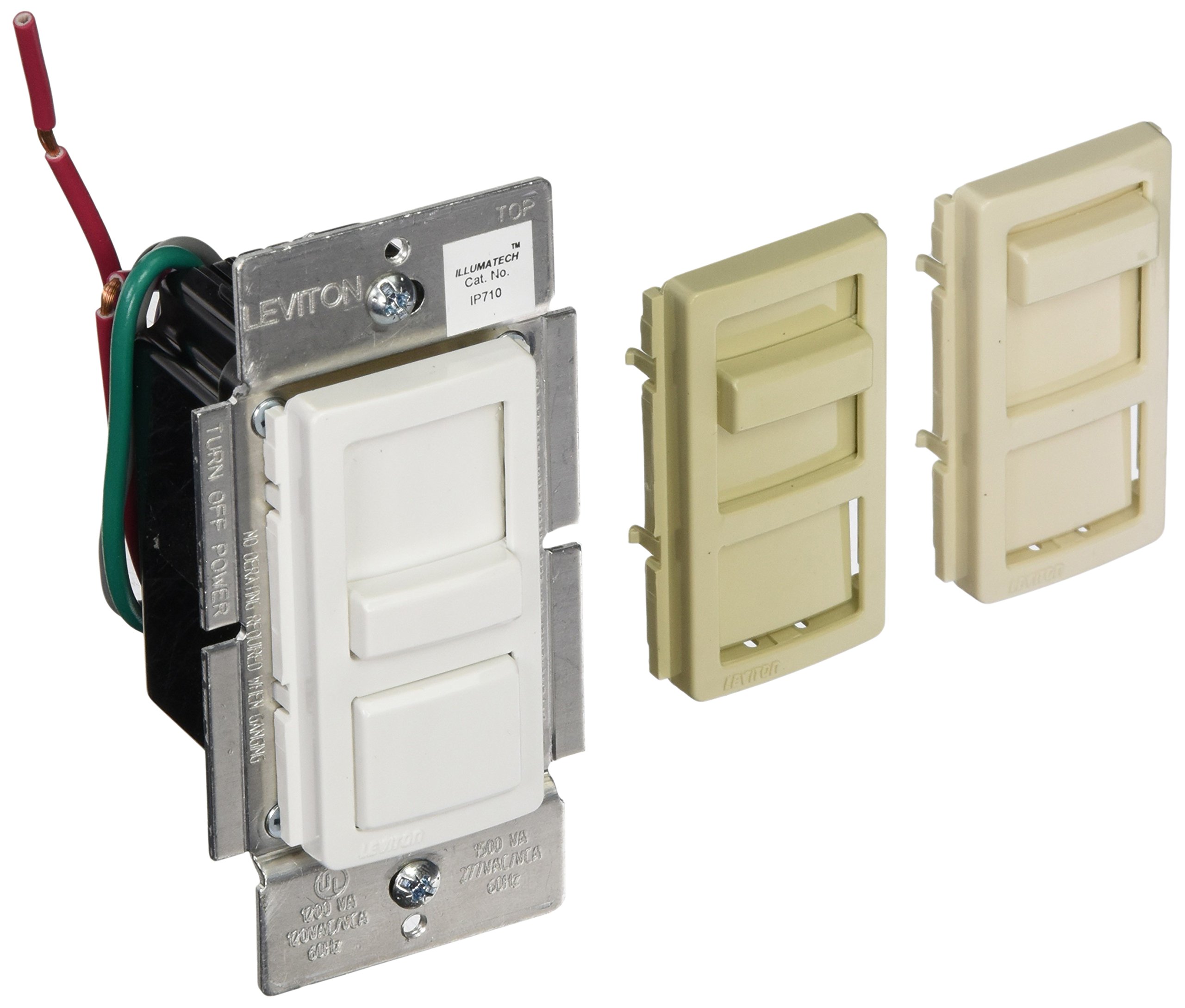 Leviton IP710-LFZ IllumaTech Slide Dimmer for LED 0-10V Power Supplies, 1200VA, 10A LED, 120/277 VAC, White w/ Color Change Kits Included, Image