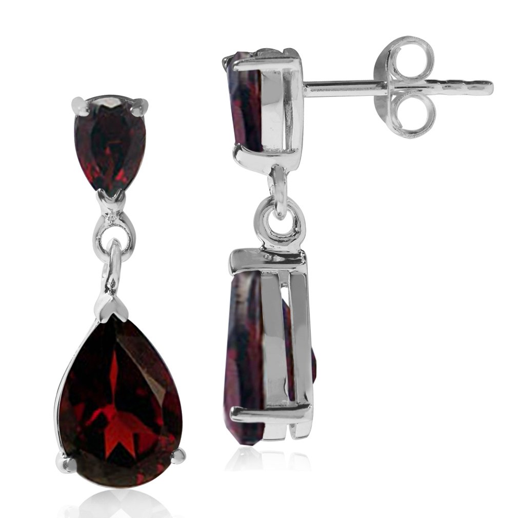 Silvershake 5.04ct. Natural Pear Shape Garnet White Gold Plated 925 Sterling Silver Drop Dangle Earrings