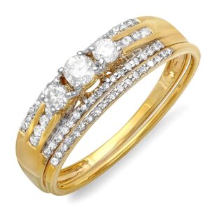 dazzlingrock collection 0.40 carat (cttw) 14k round diamond women 3 stone engagement ring set, yellow gold, size 9