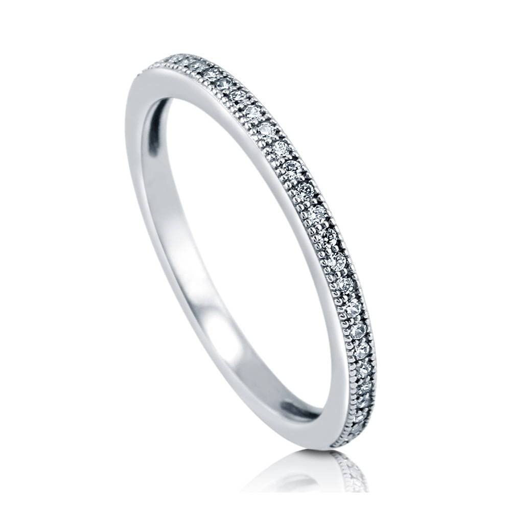 BERRICLE Sterling Silver Wedding Rings Micro Pave Set Cubic Zirconia CZ Half Eternity Ring for Women, Rhodium Plated Size 7