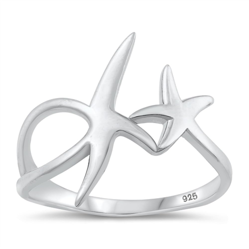 CloseoutWarehouse 925 Sterling Silver Mother and Daughter Starfish Ring Size 8